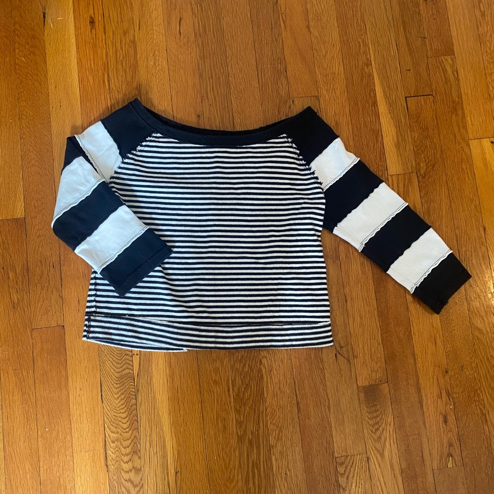 We the Free Black and White Striped Cropped T Shirt Medium